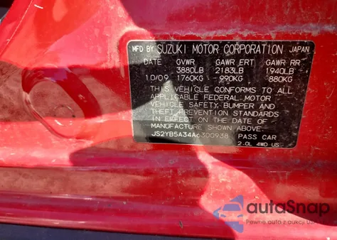 2010 Suzuki Sx4 z USA, uszkodzony, nr VIN JS2YB5A34A6300938